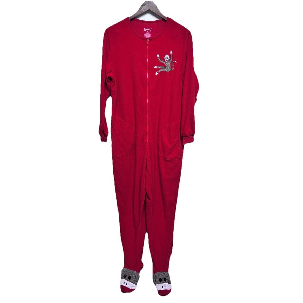 Nick‎ & Nora One piece footed sock monkey pajamas Womens Medium Jammies Fleece